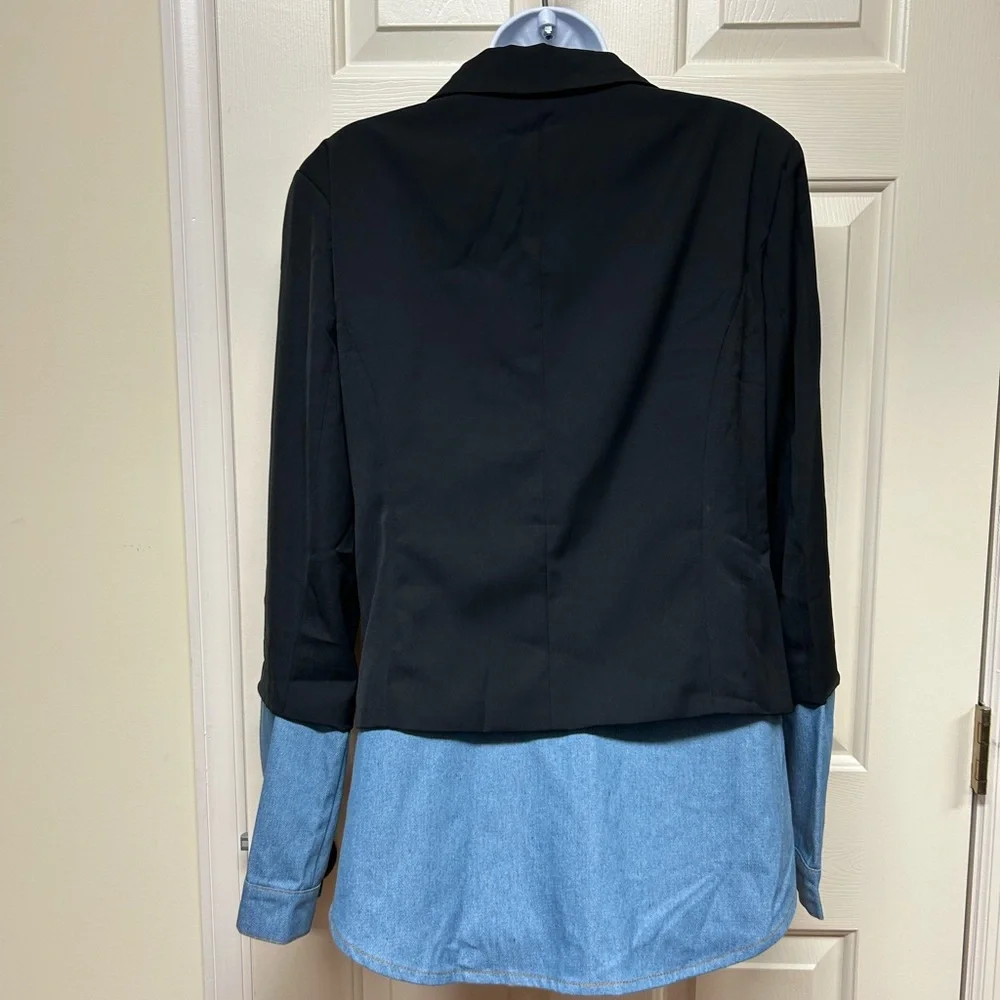 NWT Mica’s Denim Patchwork Notched Lapel Blazer - Picture 5 of 9